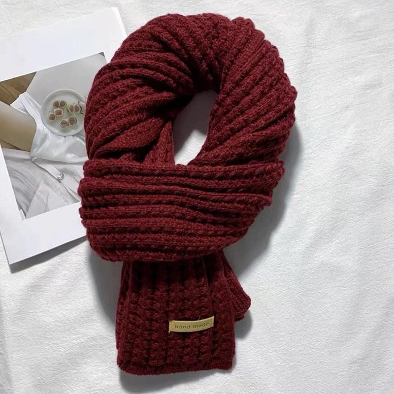 WTEMPO Solid Color Autumn Winter Long Knitted Scarves Retro Casual Versatile Cold-proof Windproof Warm Scarves Christmas/New Year Festive Scarves