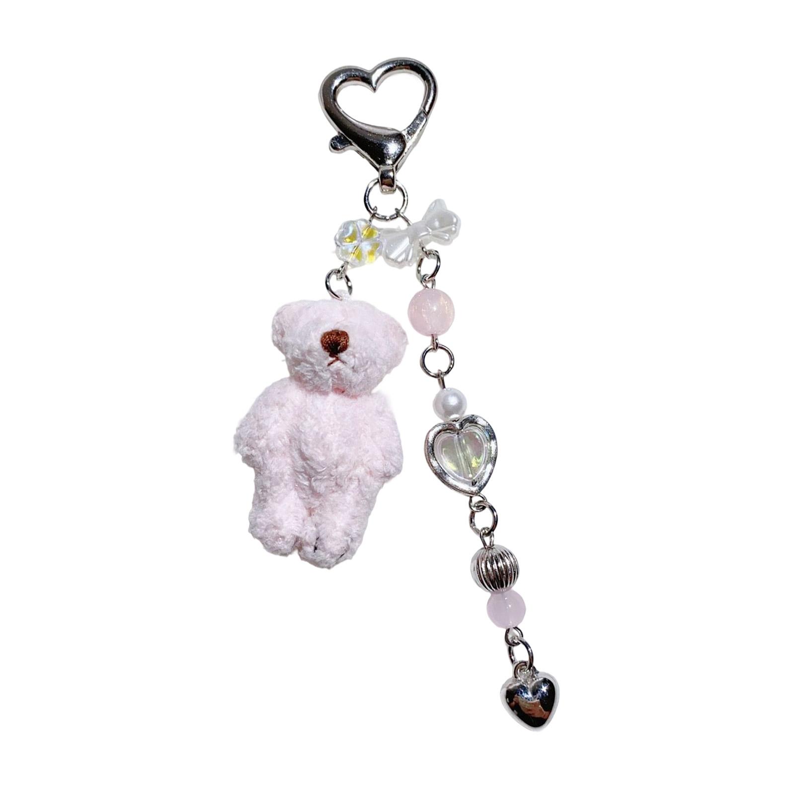 

Плюшевый брелок-шарм в виде медведя с цепочкой из бусин, мягкая подвеска в виде животного, брелок для ключей, аксессуар для рюкзака, подарок ручной работы для женщин, девушек T2