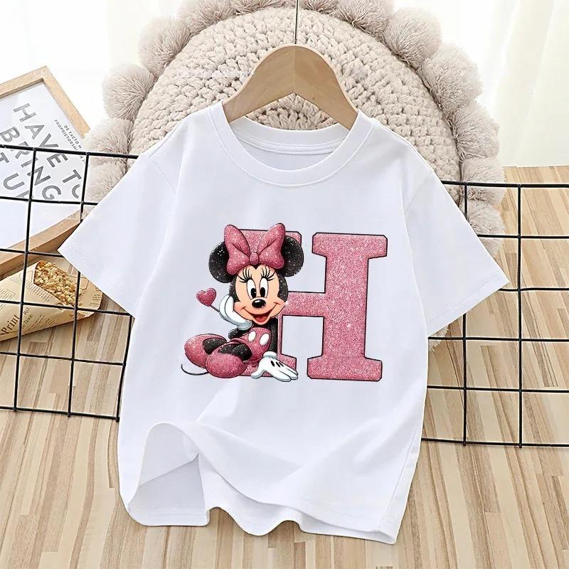 Summer Style Minnie Cute Letter-printed Children's T-shirt - Cotton Children's Clothing - Suitable for Girls' Short-sleeved Top