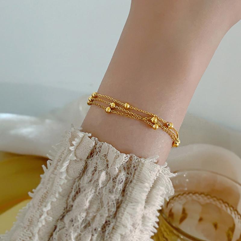 Stainless Steel Temperament Multi Layer Beads Bracelet for Women Classic Charm Anklets Bangle Lucky Jewelry Gift Colorfast