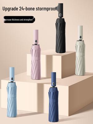 24-Rib Double Keel Extra Large Folding Umbrella - Reinforced, Thickened, Automatic for Sun and Rain, Unisex for Students