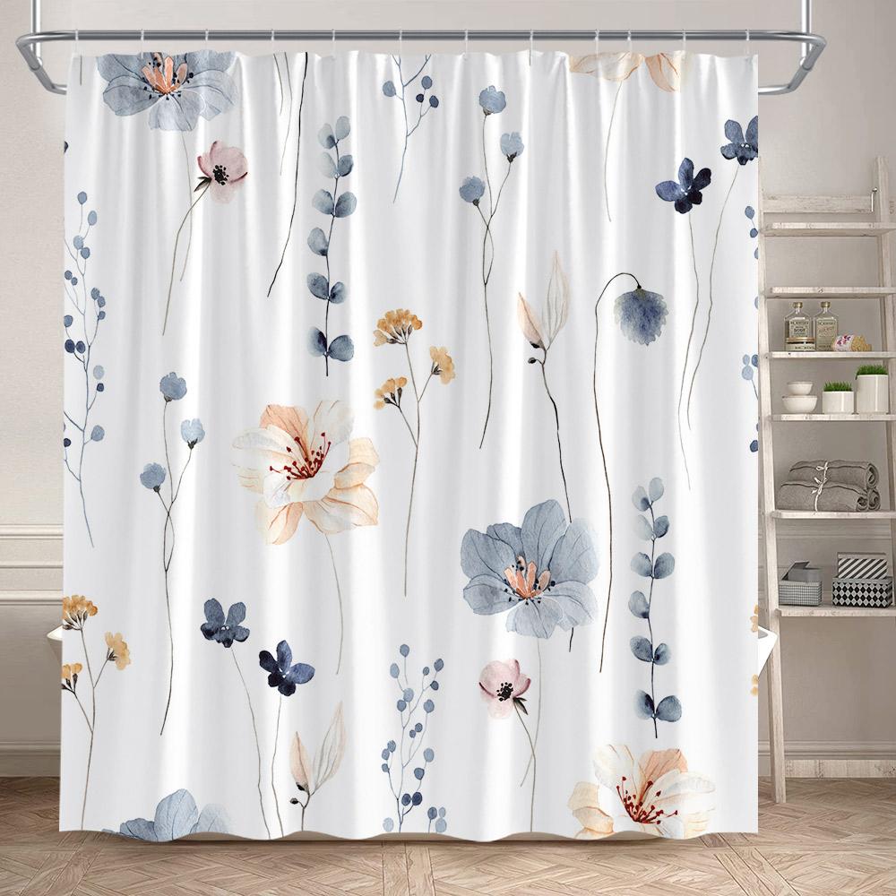 Eucalyptus Leaves Shower Curtains Autumn Brown Leaf Watercolour Plants Modern Bath Curtain Polyester Fabric Home Bathroom Decor