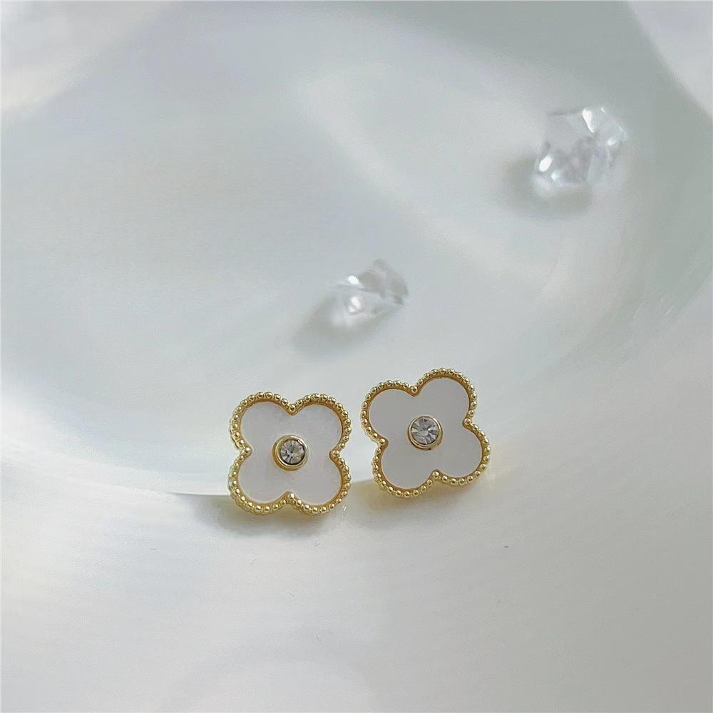 Senso Sênior de Trevo de Quatro Folhas Colorido com Brincos de Diamante Temperamento de Moda Requintada Flores Brincos Femininos