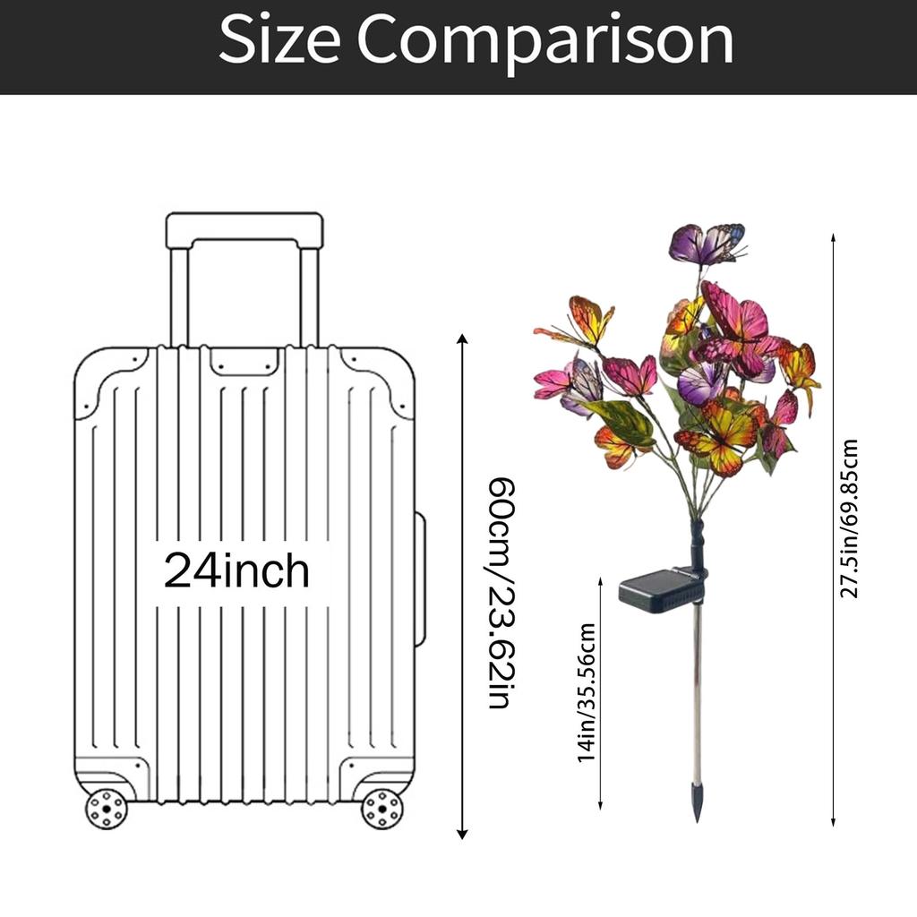 Solar Butterfly Flower Garden Light LED Outdoor Decorative Lawn Stake Light for Yard Patio Pathway Landscape Lighting
