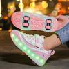 Pantofi sport plați detașabili cu patru roți pentru copii, pantofi sport luminoși cu LED reîncărcabili, pantofi patine cu rotile cu patru roți