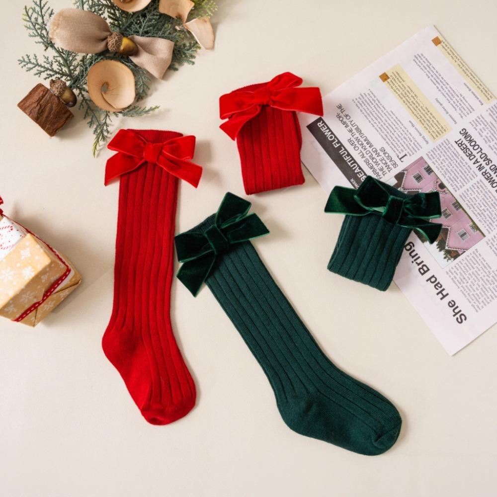 Sweet Kids Red Socks Red Bow Middle Tube Socks Soft Baby Knee High Long Sock Autumn Winter