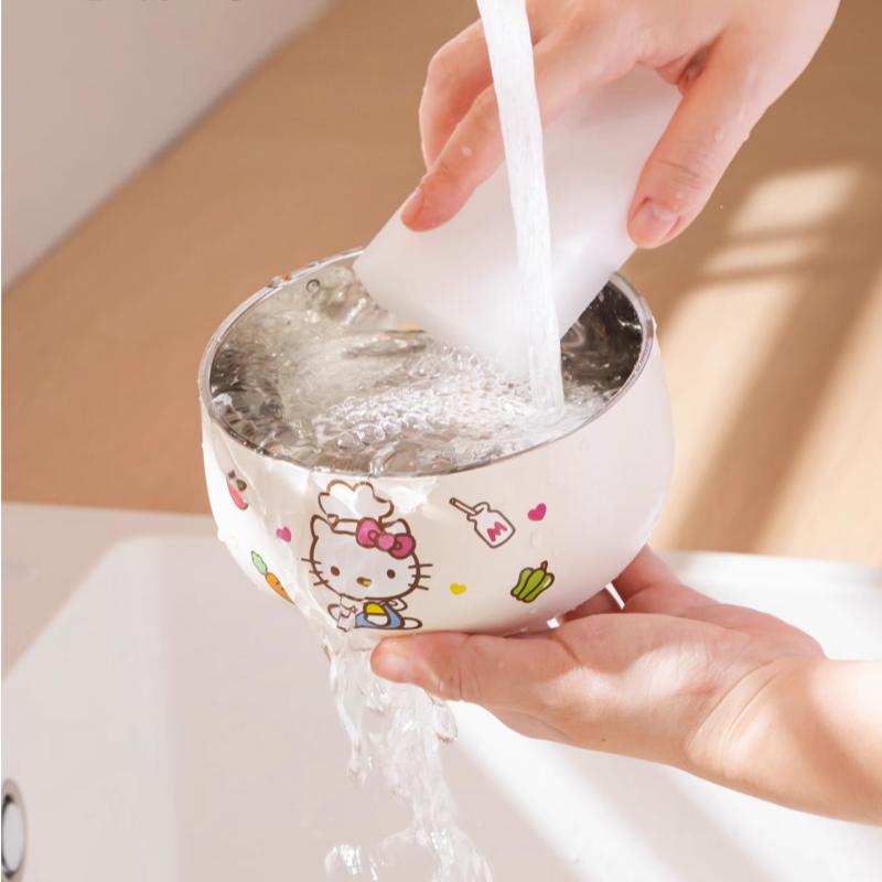 For Sanrio Kawaii Hello Kitty Kuromi Rice Bowl Soup Bowl Kids 316 Steel Bowl Double-layer Heat Insulation&Anti-scald Tableware