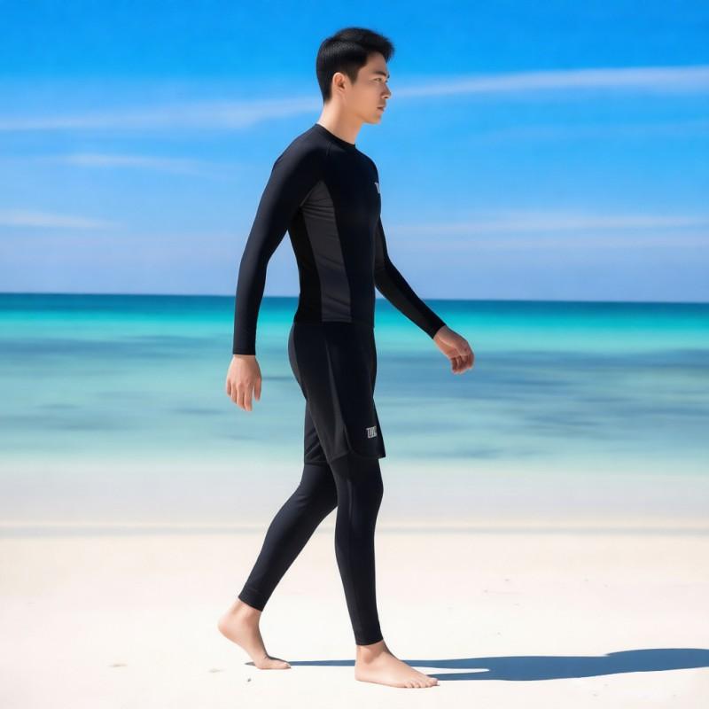 Mens 300g Split Wetsuit Set Long Sleeve Top Pants UV Protection Quick Dry Snorkeling Surfing Diving Gear