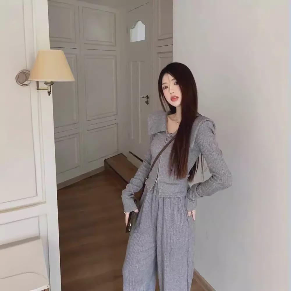 2024 Hong Kong Style Chic Women's Two-Piece Suit: Slim Lapel Top & Wide-Leg Pants