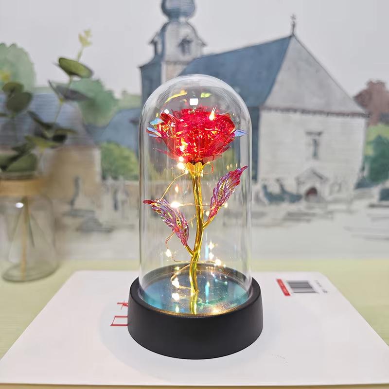 Artificial Rose LED Light Aluminum Glass Eternal Flower Party Supplies Simulation Decoration Anniversary Christmas Women's Gifts