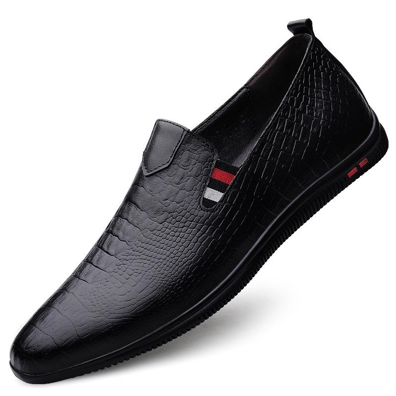 Men s Embossed Crocodile Grain Slip-On Loafers - Business Casual Round Toe Cowhide Moccasins 42 чёрный