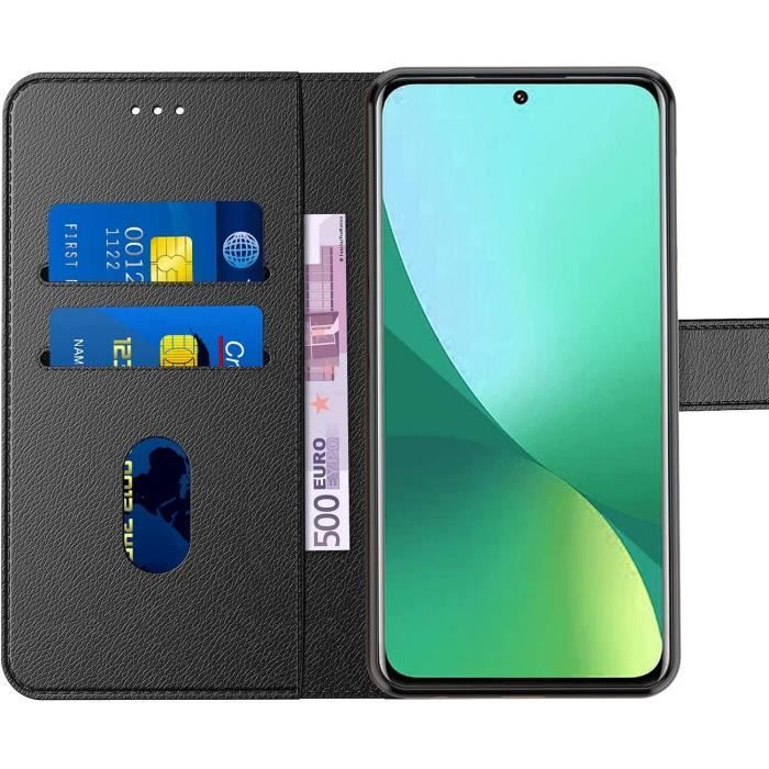 Coque - E.F.Connection - pour Xiaomi 12-12X - Effet Cuir - Fermeture Magnétique - 2 Verres Trempés