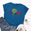 Women's Creative Pure Cotton Colorful Flower Loose Round Neck Short Sleeved T-shirt