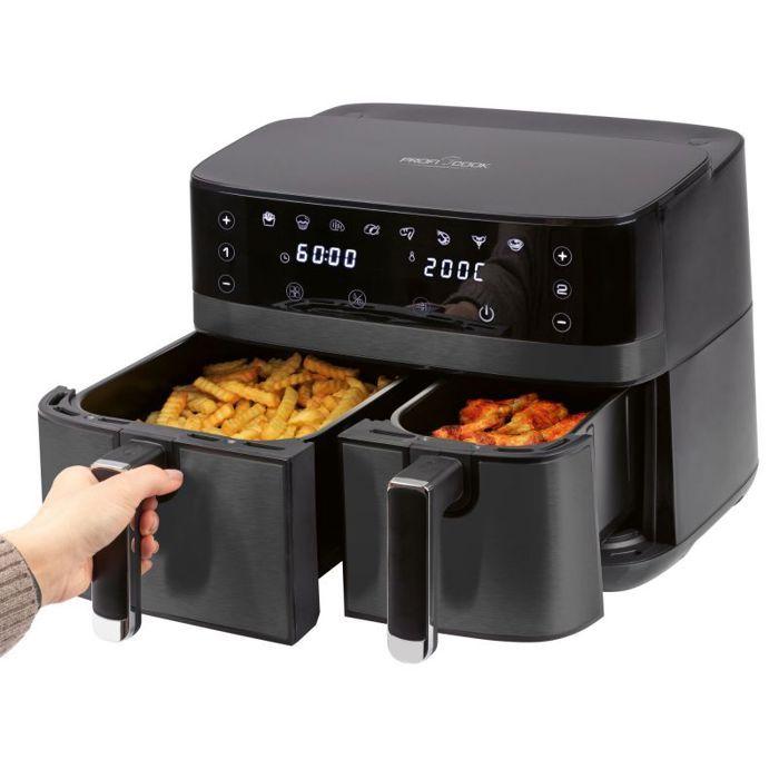 Friteuse à air chaud air fryer 9l double compartiement 2700w proficook pc-fr1295h-noir