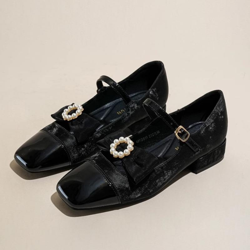

Fashion Spring New Coarse Heel Single Shoes Women s Fashion Square Head Shallow Mouth Butterfly Knot Non-slip Low Top Shoes 35