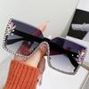 Women Fashion Gradient Color Sunglasses Unisex Vintage Square Outdoor Travel Uv400 Sun Glasses Ladies Luxury Diamond Cut Eyewear