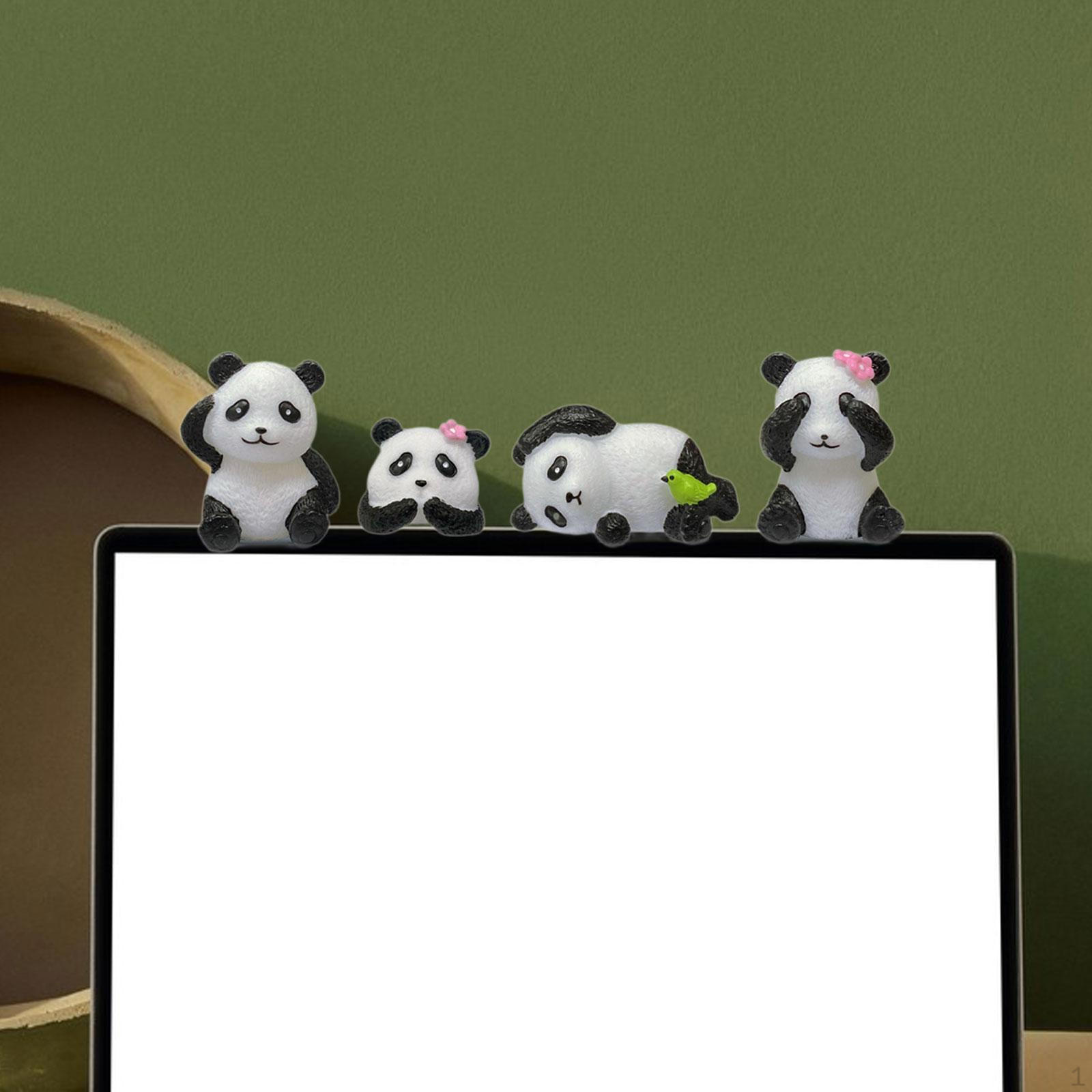 

4Pcs Resin Panda Figurines Animal Figure Cartoon Hand Painted DIY Micro Landscape Pandas Sculpture