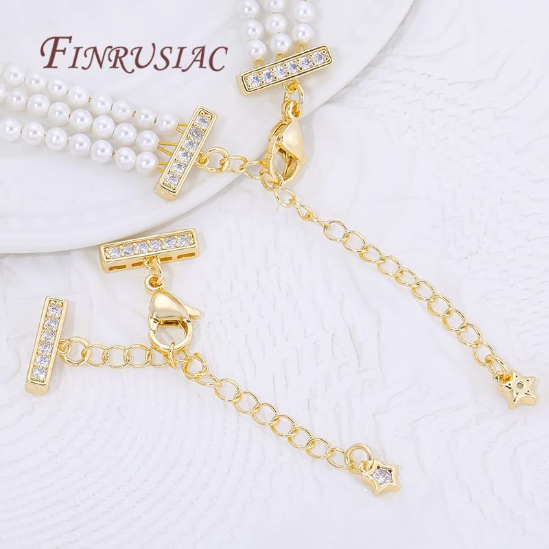 18K Gold Plated 3-row Pearl Necklaces Connectors,Extension Chain with Lobster Clasps For Jewelry Making Supplies DIY Accessories