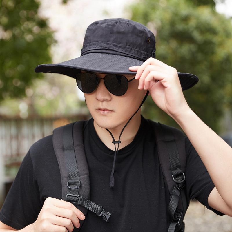 Outdoor camping hat men versatile hiking fishing mountain hat western cowboy bucket hat big brim solid color sun hat