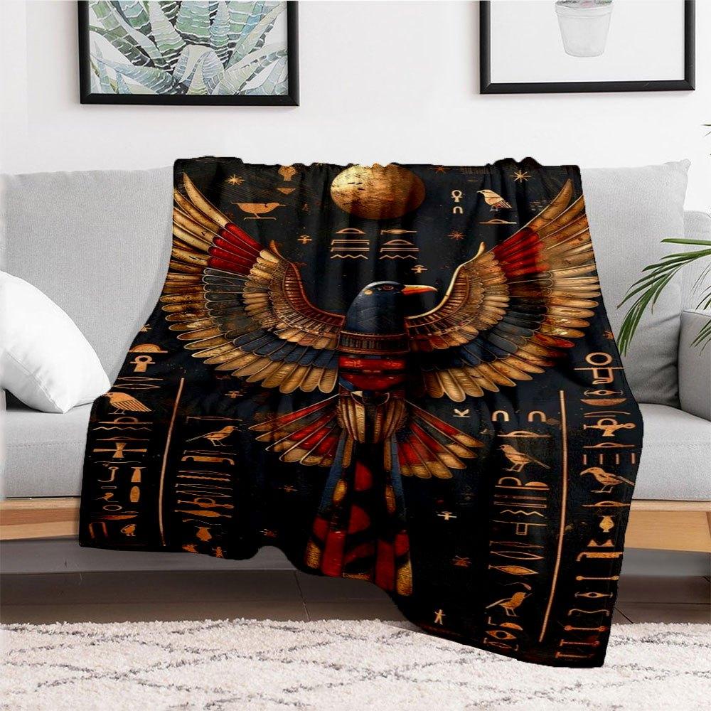 "Golden Egyptian Bird Wall Art Decor"Blanket Flannel Throw Blanket for Sofa, Bed, Travel, Camping, Office, Couch, Chair, And Bed Gift for Ch