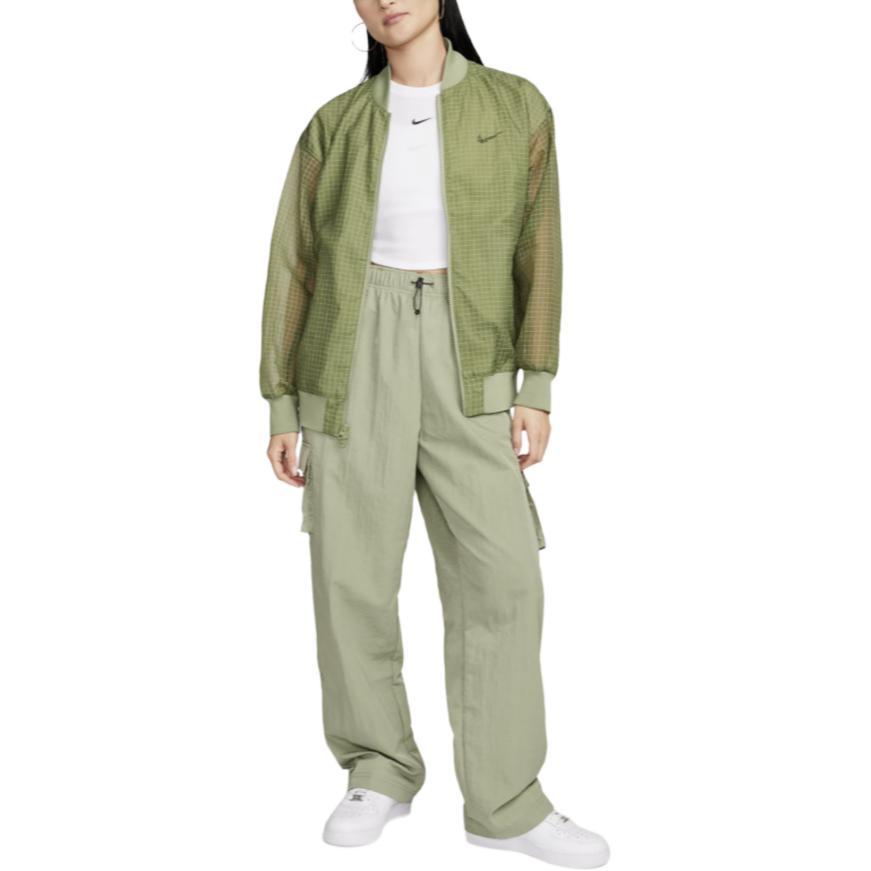 Nike Solid Color Zip Baseball Collar Long Sleeve Jacket Women Jackets Green DV7973-386