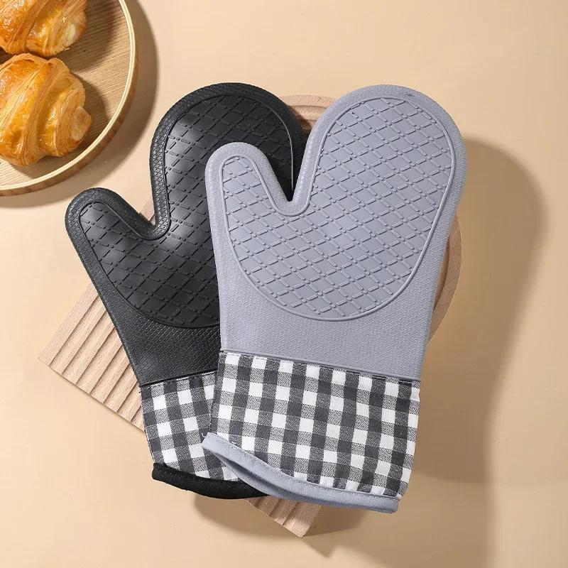 Kitchen Microwave Plus Cotton Silicone Gloves Insulated Nordic Wind Insulated Gloves Kitchen Waterproof Household Baking Gloves