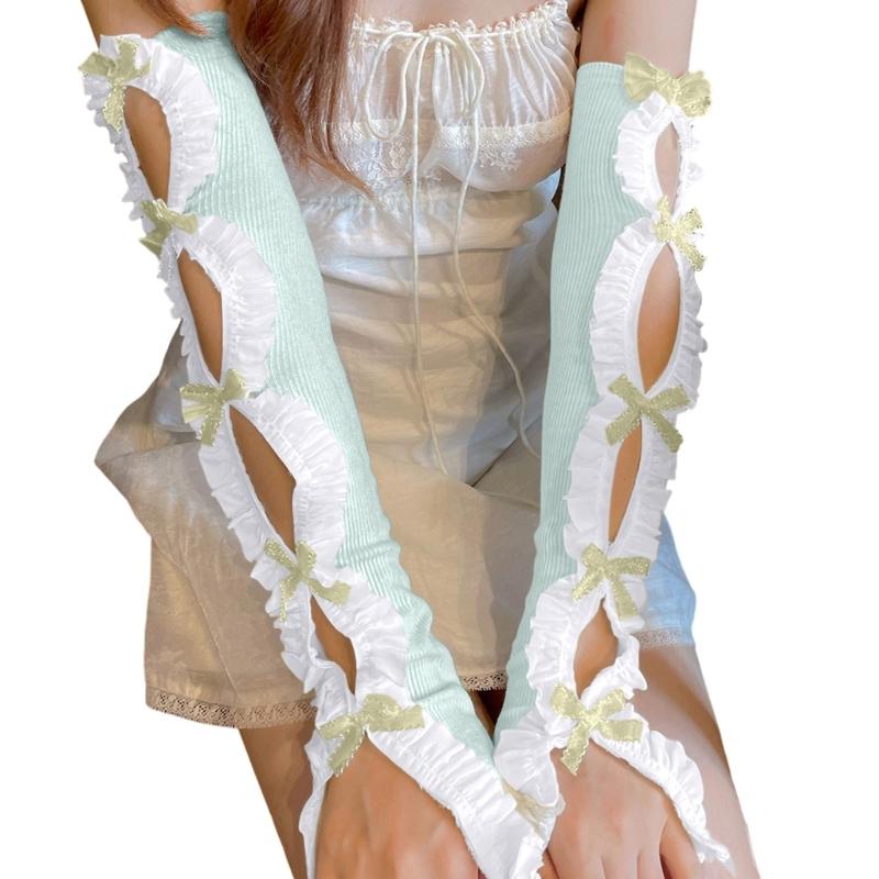 Breathable Cotton Lace Bows Arm Sleeves Elastic Gloves Comfortable Costume Accessory For Office Outdoor Activities