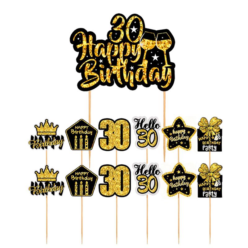 1Set 18-60 Year Old Black Gold Cake Topping Happy Birthday Party Supplies Adult Anniversary Birthday Cake Top Accessories Props