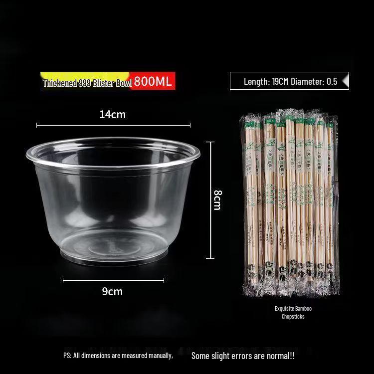 Disposable Transparent Plastic Bowl & Chopsticks Set for Rice, Noodles, Soup, Tangyuan - Small Round Bowls with Lids for Home & Commercial Use