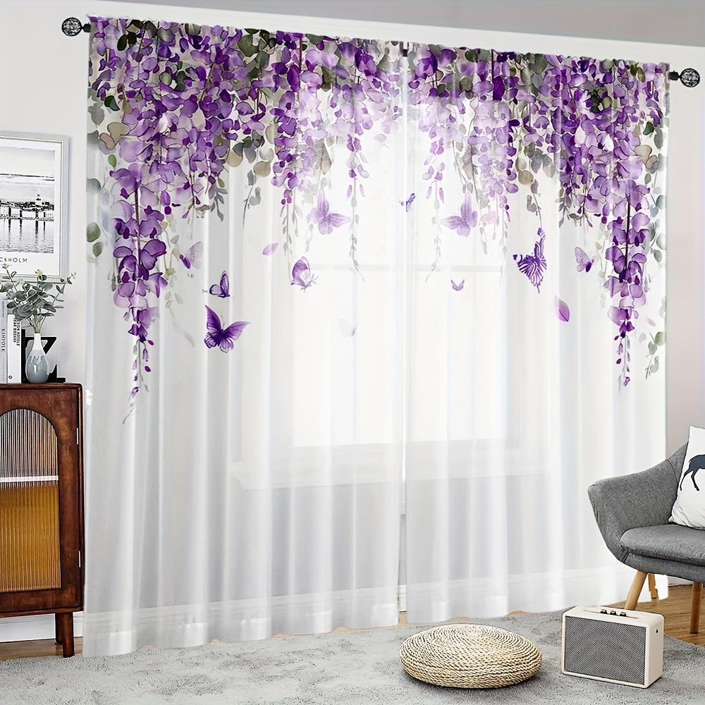 Tonnika Chen Wisteria Set Of 2 Elegant Floral Print Curtains Soft Polyester Bedroom Living Room Home Decor Curtain For Made With Rod Pocket