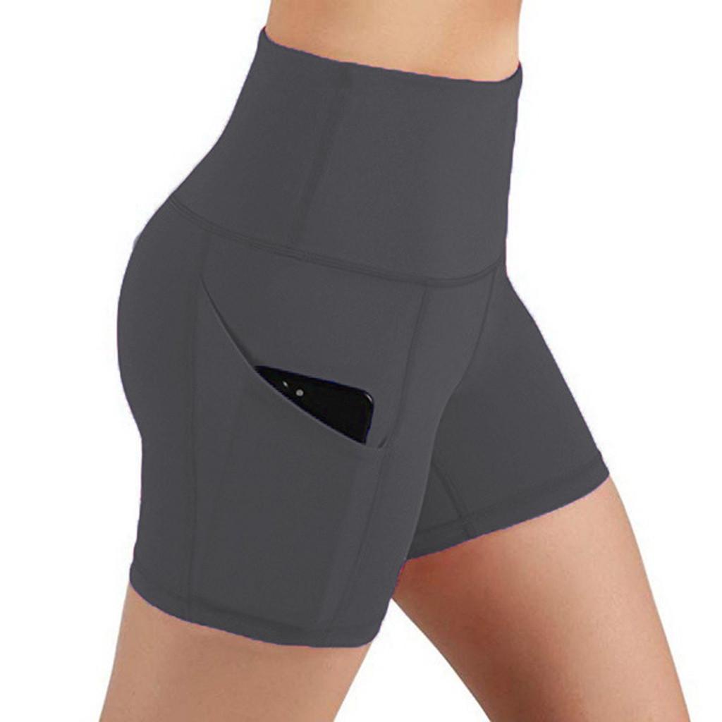 Lady Pocket High-waist Hip Stretch Underpants Running Fitness Yoga Shorts