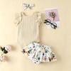 Baby Girls Sleeveless Ruffle Romper Floral Printed Skirt Set with Headband Cotton Soft Fabric Infant Toddler Outfit