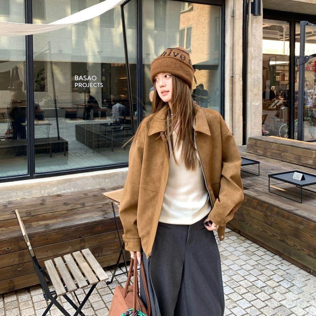 Women's Retro Suede Lapel Jacket - Casual, Versatile, Slimming Outerwear for Spring & Autumn