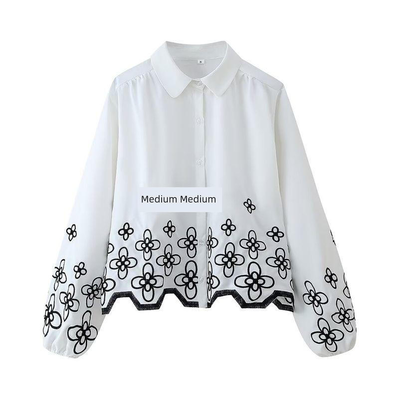 

Kaslead New Arrival Women s Clothing Fashion Style Stylish Simple and Versatile Embroider Long Sleeve Shirt Top White L