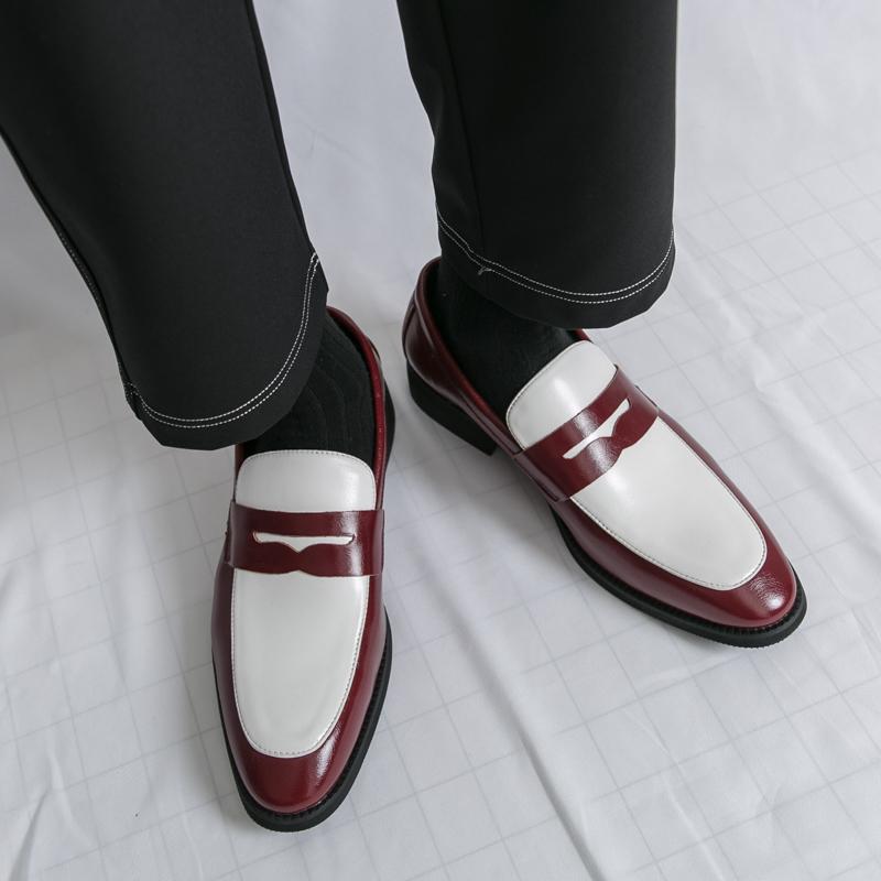 Fashion Open Mouth Laughing Leather Loafers Fashionable Color Blocked Men Low Cut Leather Shoes Elegant Business Office Men Casual Shoes