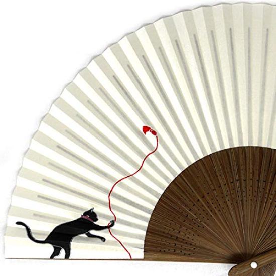 Kimono Bemalt Faltbar Hergestellt in Karaki Mittelgroß Perlglänzend Katze Duftend [Stilvoll Iroha] Hochwertiger Fächer, Japan, Holz, Schnitzerei, Design,