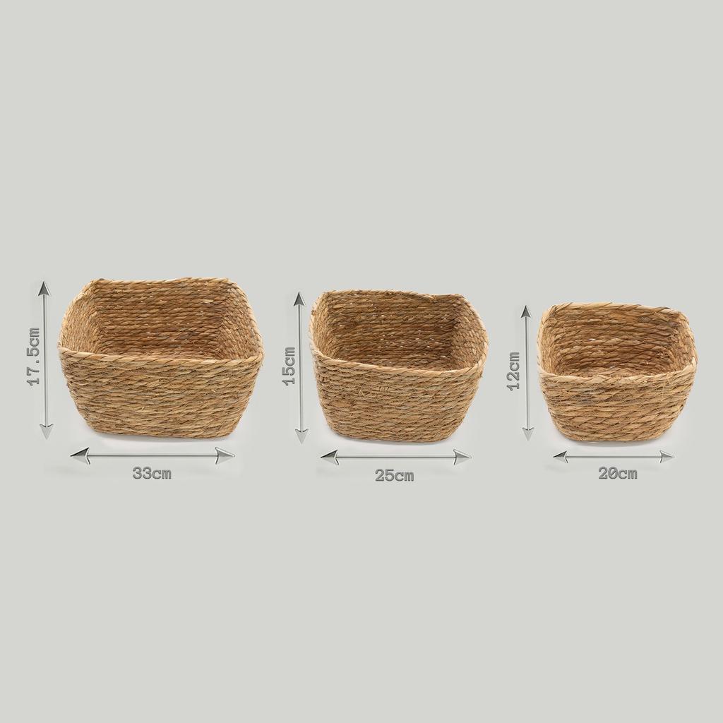 Seagrass Square Baskets – Natural – Set of 3
