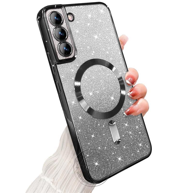 Glitter Bright Cover For Samsung Galaxy S25 S24 S23 S22 S21 S20 Plus FE  Note20 Ultra Case Plating Wireless MagSafe Magnetic