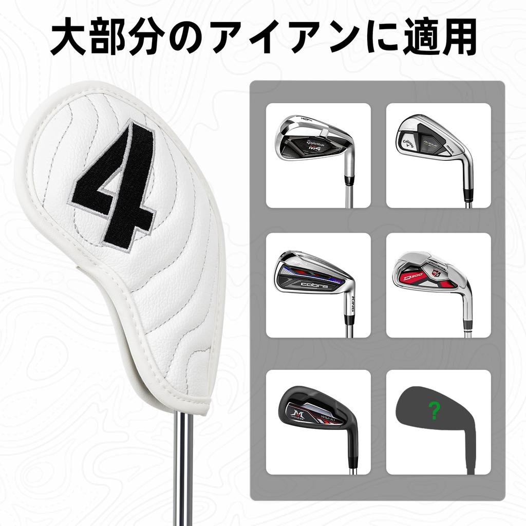 Set of 10 Golf Iron Covers, Magnetic Wedge Covers, and Club Headcovers (4-9, P, A, S, X) with White Synthetic Leather and Golf Course Pattern