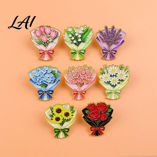 Decorative Metal Lapel Pin Bouquet Brooch for Women Enamel Romantic Flower Jewelry Durable Backpack Hat Decoration Zinc Alloy Floral Coats