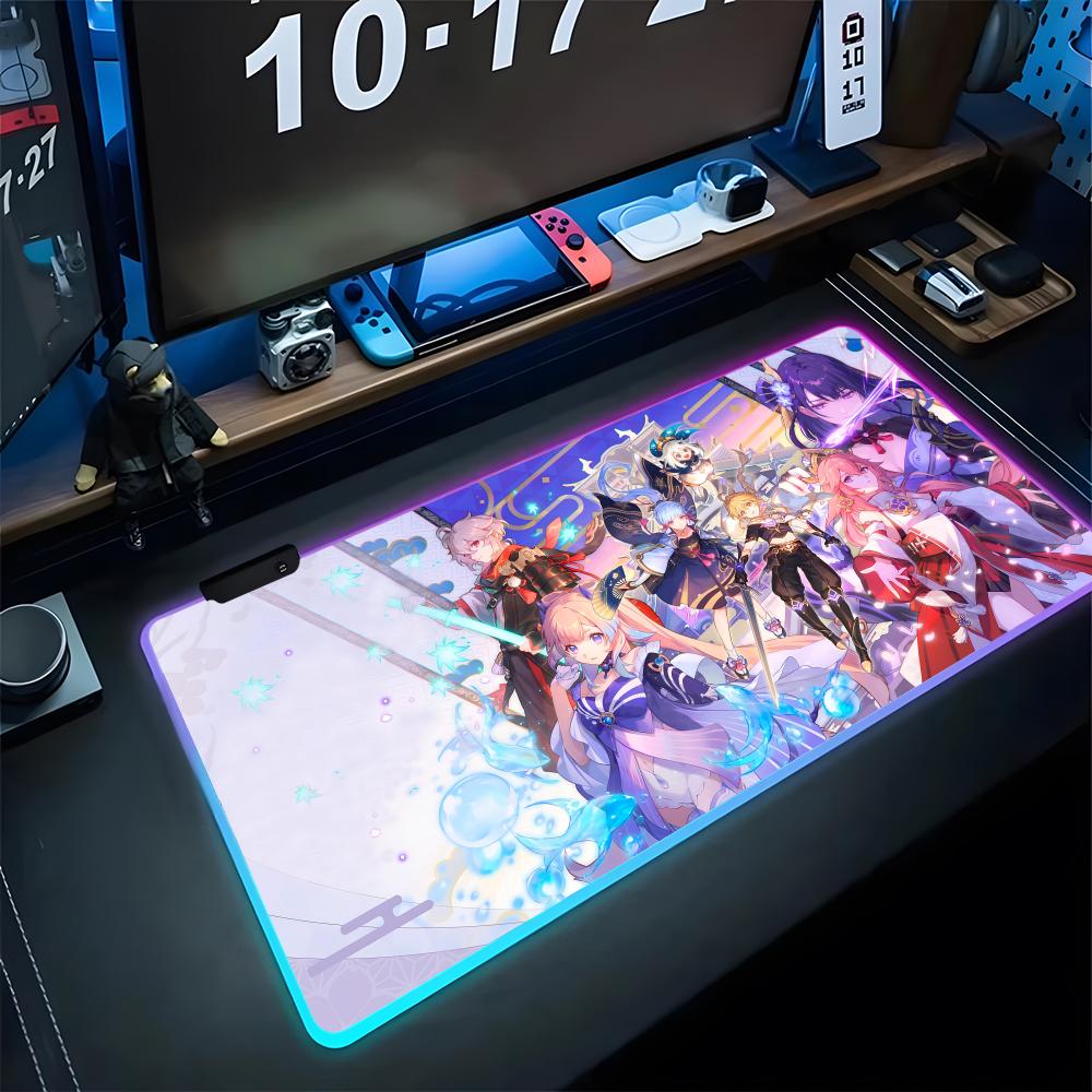 Yae Miko Genshin Impact Mouse Pad Gaming Rgb Mousepad Diy Printing Backlit Keyboard Gamer Girl Xxl Laptop Mat Table Pads Deskpad