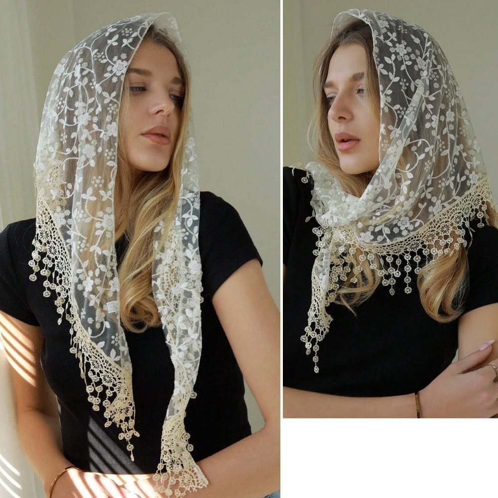 Breathable Lace Triangle Headscarf Embroidered Women's Head Veil Gifts Floral Embroidery Shawl