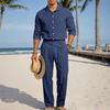 2026 European Men's Casual Loose Linen Lapel Shirt & Long Pants Set - Breathable Cotton Blend