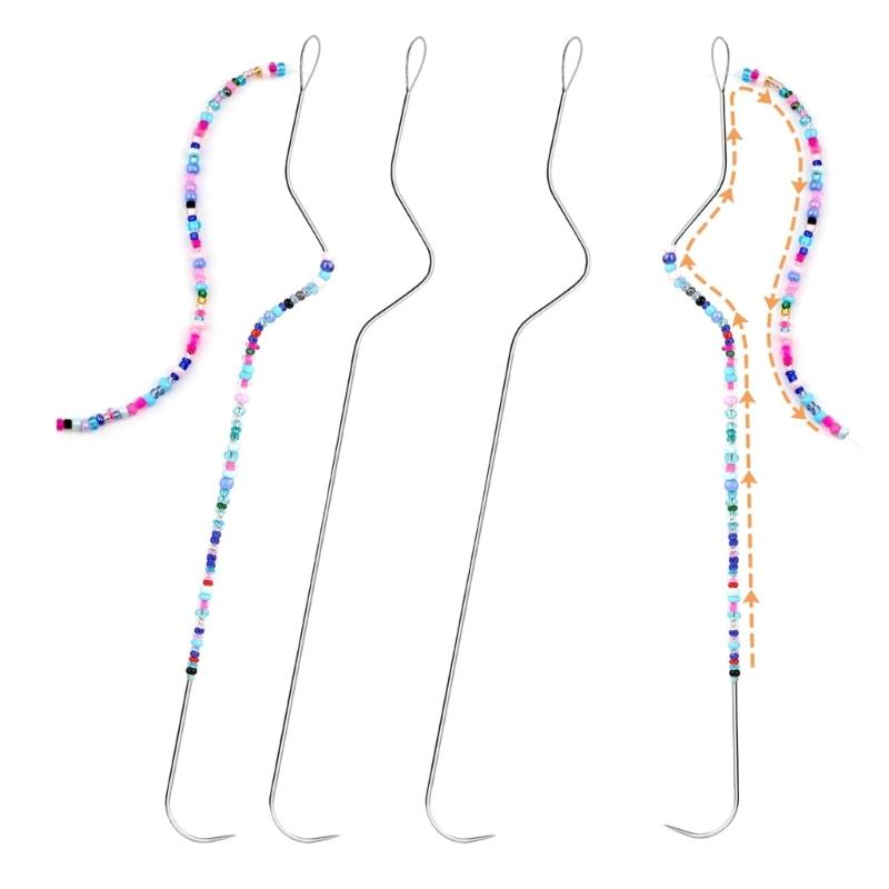 Set of 4 Curved  Bead Needle Accessory Bead Spinner Needle Stainless Steel Curved Needle for  Bead Artisans