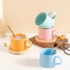 Candy Macaron Ceramic Cup, Water Cup, Coffee Cup With Oak Coaster Spoon.