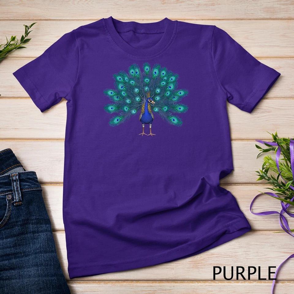 Blue Peacock Print T-Shirt Teal Feathers Clothes Unisex T-shirt 8 XL