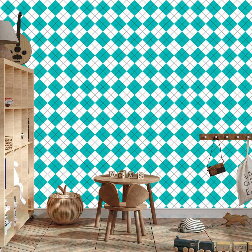 Wallpaper Basic Retro Checkered Turquoise and White 50x1000