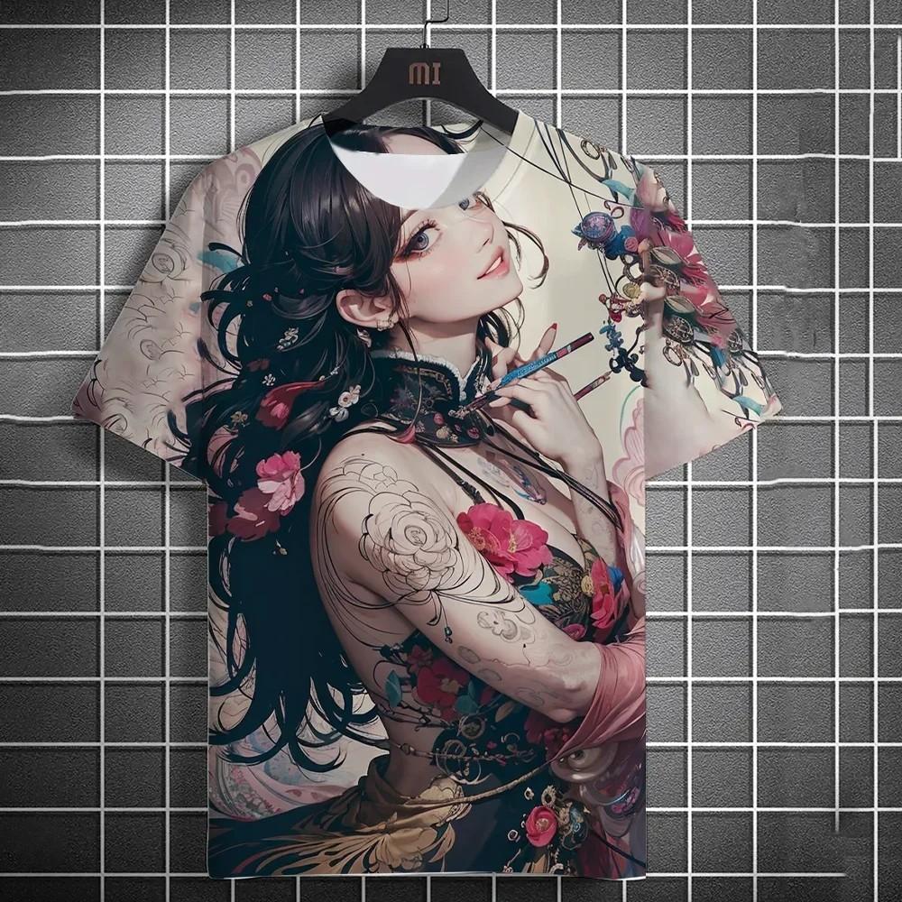 Japanese Geisha 3D Print T-Shirts Summer Men Women Casual Short Sleeve T Shirt Harajuku Tops Streetwear Tees Men's Clothing