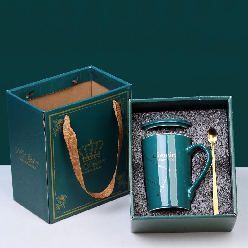 Creative Ceramic Cup With Lid Spoon Gift Water Cup Gift Box Twelve Constellation Ceramic Cup Printing