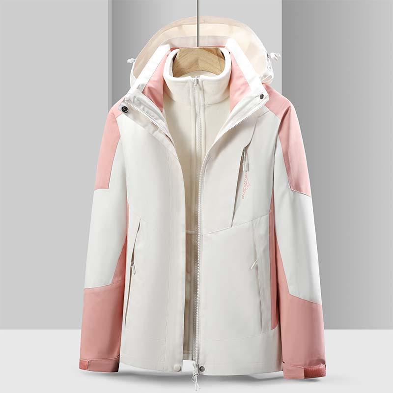 Women's Mink Fleece-Lined Three-in-One Detachable Waterproof Windproof Mountaineering Suit